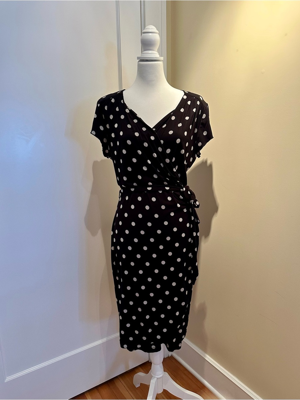 Polka Dot Faux Wrap-Style Dress